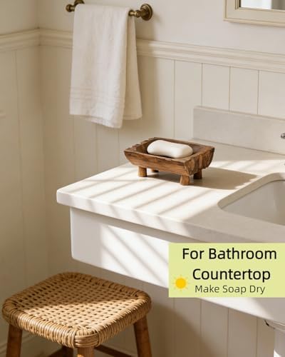 Large Rustic Teak Wood Soap Holder, Farmhouse Wooden Soap Dish,Decorative Bathroom Shower Soap Holder, Handmade Kitchen Countertop Soap Stand with Draining Holes - Image 2