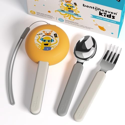 Bentoheaven Kids Utensils Set with Case, Reusable Fork & Spoon, Octopus by Bentoheaven