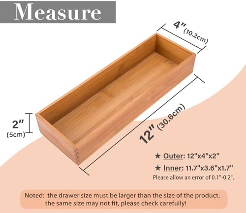 Bamboo Drawer Oragnizer Box, Kitchen Seasoning Organizer Tray, Tableware Knife Fork Organizer Box, Home Drawer Sorting Box, Bamboo 12"*4" - Image 2