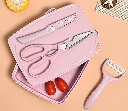 ZeQi 5-in-1 Cutting Board, Knife, Peeler, Scissors and Tray Set/Travel, Camping, Outdoor, Dorms, Small Cutting Boards, BPA Free, Dishwasher Safe, Kitchen Utensils, Gift by ZeQi