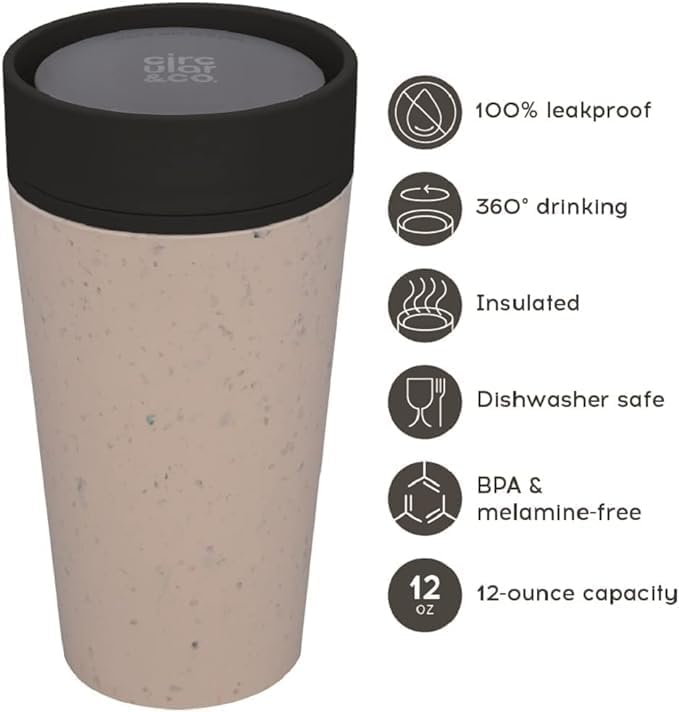 Circular and Co Reusable Coffee Cup 12oz/340ml - The World's First Travel Mug Made from Recycled Coffee Cups, 100% Leak-Proof, Sustainable & Insulated (Cream & Cosmic Black) - Image 2