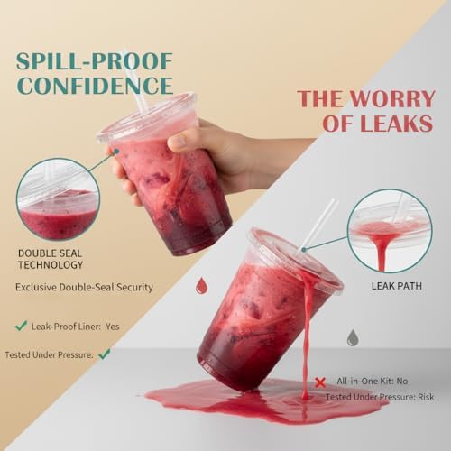 110 Pack 24 oz Disposable Clear Plastic Cups with Lids and Straws - Image 2