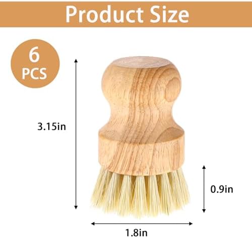 6 Packs Bamboo Dish Scrub Brushes Wooden Scrubbers Set Kitchen Dishwashing Scrubber with Natural Sisal Bristles for Cast Iron Pots, Pans, Kitchen Sink and Vegetable - Image 2