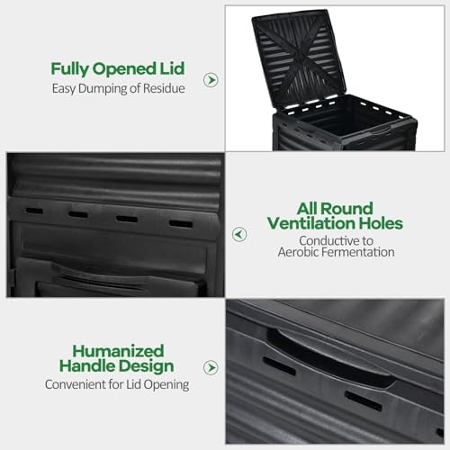 Goplus Compost Bin, 80 Gallon (300 L) Large Outdoor Composting Box w/Top Flip Latch-on Lid, Bottom Exit Door, BPA Free Material, Grass Food Trash Composter Barrel for Garden Yard (Black) - Image 5
