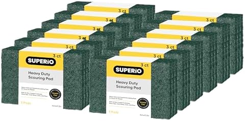 Scouring Pad Non-Scratching Scrubber Non-Scratch Cleaning Scrub Pads Heavy Duty Scouring Pad Reusable Kitchen Scrubbing Pad Pack of 36 Green, by Superio by Superio