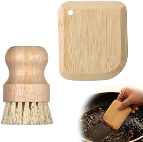 2 Pack Bamboo Dish Scrub Brush with Bamboo Pan Scraper Pot Scraper Non-Scratch Dish Scrapers Kitchen Cleaning Tools for Cast Iron Skillets, Cookware, Dishes, Pans Bowls, Plates and Pots by Unknown