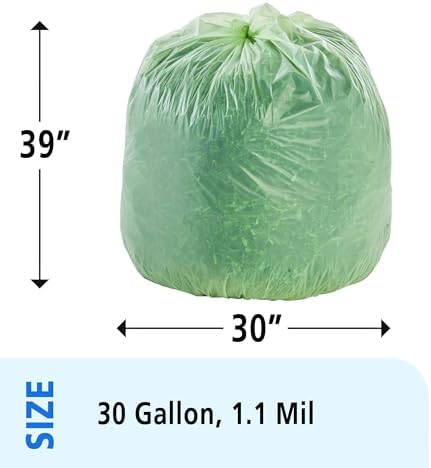 Stout by Envision Compostable Trash Bags, 30 Gallon 30" x 39", 48 Bags Per Case, ASTM6400, Green Bags, Made in America (E3039E11) - Image 2