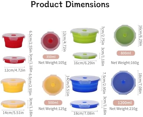 4 Collapsible Food Storage Containers, Silicone Food Storage Containers, Round Collapsible Bowls with lids, Microwave Freezer Dishwasher Safe (Colorful) - Image 2