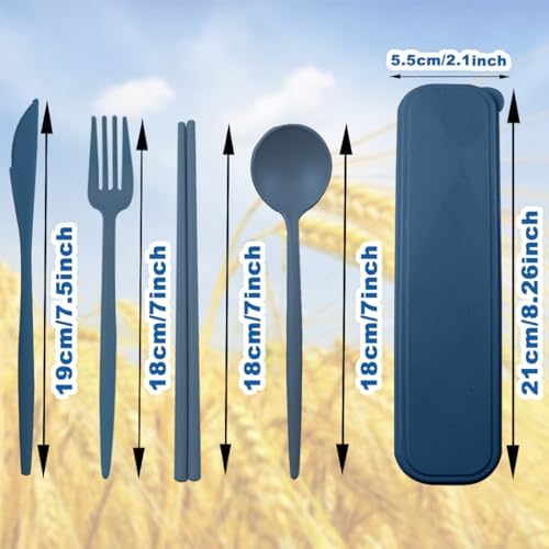 ELANE 4 Sets Reusable Travel Utensils Set with Case,Camping Cutlery Set Reusable Cutlery Set with Case,Utensil Sets for Lunch Picnic Daily Use Outdoor (darkblue) - Image 2