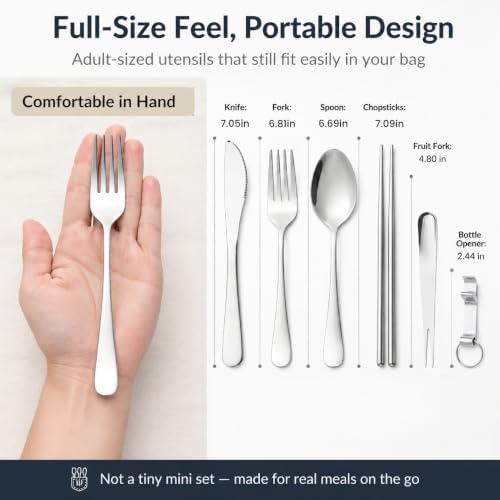 6 Pcs Portable Utensils Set Case Stainless Steel Travel Cutlery Flatware - Image 3