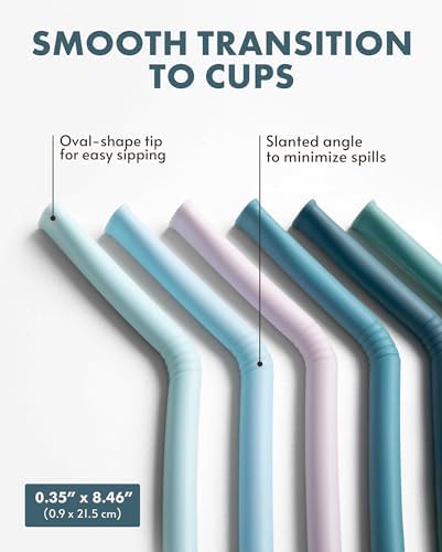 Nightingale Reusable Silicone Straws - Bendy Drinking Straw with Cleaning Brush - Collapsible and Bendable Travel Straw for Kids - Dishwasher Safe, Food-Safe - Set of 6 (Marine Multi) - Image 3