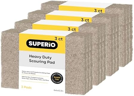 Superio Scouring Pad Pack of 12 - Non-Scratching Natural Sisal Cleaning Scrub Pads, Eco-Friendly Resuable Kitchen Scrubbing Pads by Superio