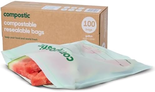 Compostic Compostable Gallon Bags, 100 Ct Bulk Pack, Zip-Seal by COMPOSTIC