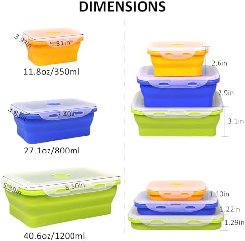 Collapsible Silicone Food Storage Containers With Lids, Set of 6 Foldable Storge Bowls, Bento Lunch Boxes for Kitchen, Camping, Rv, BPA Free - Image 3