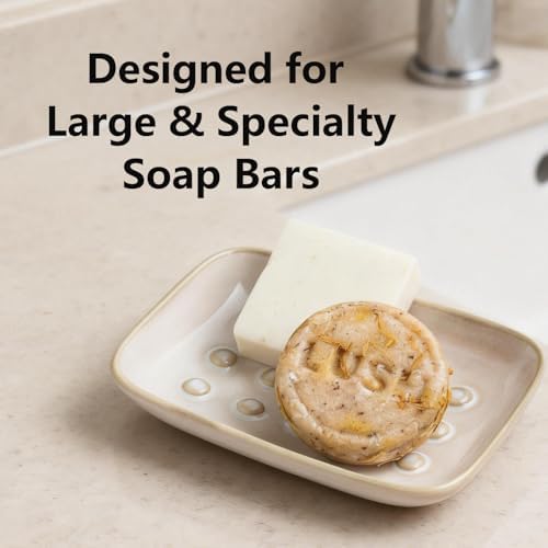 Miamolo Soap Dish for Shower, Ceramic Soap Dish Non-Slip Soap Holder Bar Saver Tray for Bathroom Kitchen Sink, Floating Point Design Save Soap Loss (Pack of 2) - Image 6