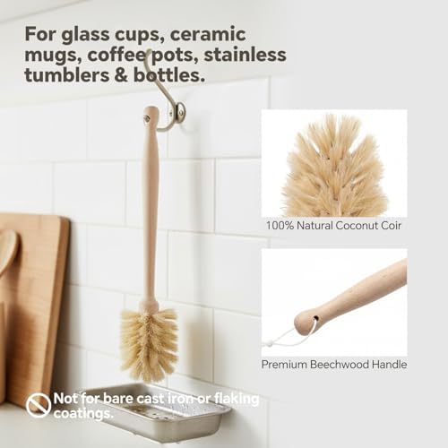 Wooden Dish Brush - Round Kitchen Scrub Brush for Pots, Pans & Cast Iron Skillets - Heavy Duty Vegetable Scrubber & Sink Cleaner (Natural Beech) - Image 4