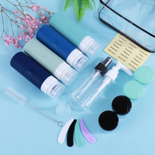 GLAMFIELDS Travel Bottles for Toiletries,TSA Approved 3.3oz Size LeakProof Silicone Toiletry Containers for Shampoo, Conditioner,Easy to Squeeze，Portable Travel Essentials for Lotion(18 Pack) Blue - Image 6
