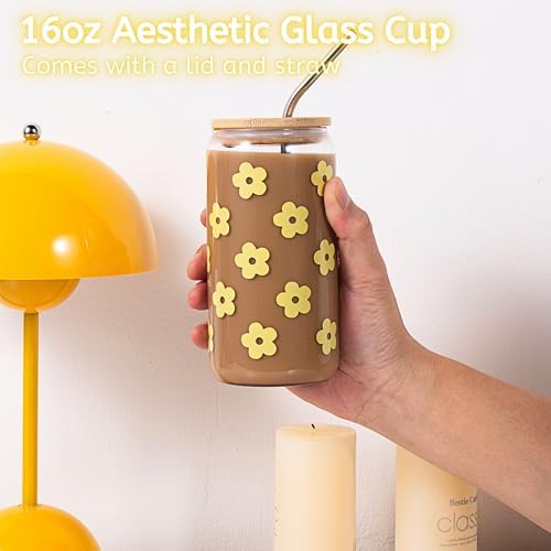 JTEWB Birthday Gifts For Women, Teen Girl, Her, Happy Birthday Gift Box For Girl, Women, Sister, Daughter, Friends, Cute Daisy Aesthetic Glass Cups Gift Set 7pcs (Yellow) - Image 3