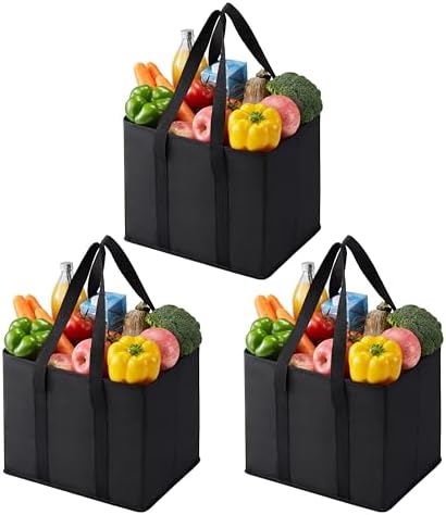 VENO 3 Pack Reusable Grocery Shopping Bags Utility Tote w/Sturdy Handles by Veno