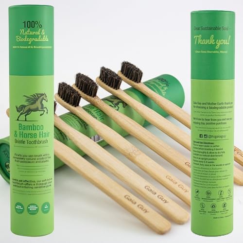Gaia Guy Soft Natural Bristle Bamboo Toothbrush (NO Nylon - Horsehair ONLY) - Totally Compostable & Biodegradable Soft Horse Hair Bristle and Bamboo Toothbrushes - Zero Waste - 6-Pack - Image 7