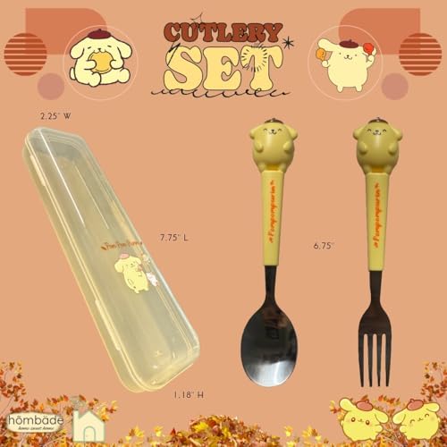 Stainless Steel Cutlery Tableware Flatware Silverware 3 Piece Set Portable Reusable Travel Cute Kawaii Anime Cartoon Dog Bunny for Boys and Girls (Yellow Pom Pom) - Image 4