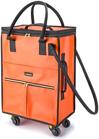 PASMAN Reusable Foldable Rolling Grocery Bag on 4 Wheels,Small,Matte-Orange by PASMAN