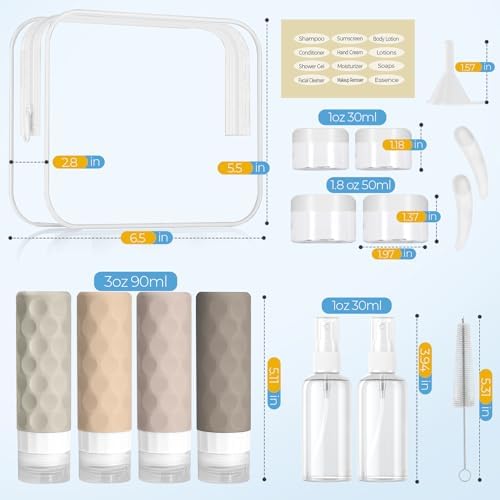 Silevoler 16pack Travel Bottles for Toiletries, TSA Approved Travel Size Containers Set, Leak Proof Refillable Liquid & Creams Toiletries Accessories Kit W/Toiletry Bag (Cream) - Image 2