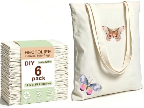 HECTOLIFE 6/12/24/48/ 96 Pack Canvas Tote Bags,Reusable Blank Canvas for Shopping Bags by HECTOLIFE