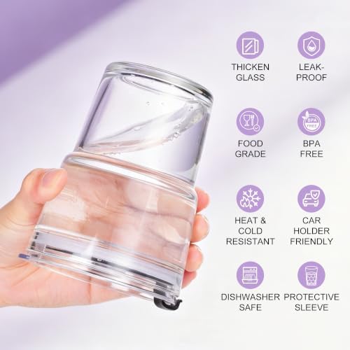 Mrsdry 12oz Iced Coffee Cup with Lids and Straws, BPA Free Reusable Glass Coffee Cups with Silicone Sleeves for Coffee, Iced tea, Thick Wall Glass Cup - Image 3