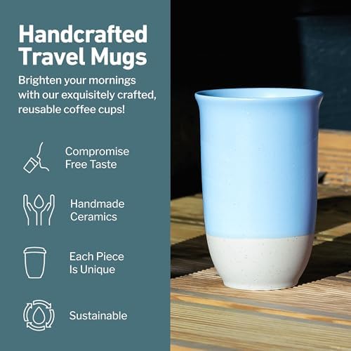 NOVA CERAMICS Travel Mug - Ceramic Coffee Mug With Lid – Microwave & Dishwasher Safe Coffee White & Grey Tumbler - Fits In Cup Holder – 12oz – Coastal Drift - Image 2