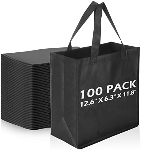 Reginary 100 PCS Non Woven Tote Bags Bulk,Black by Reginary