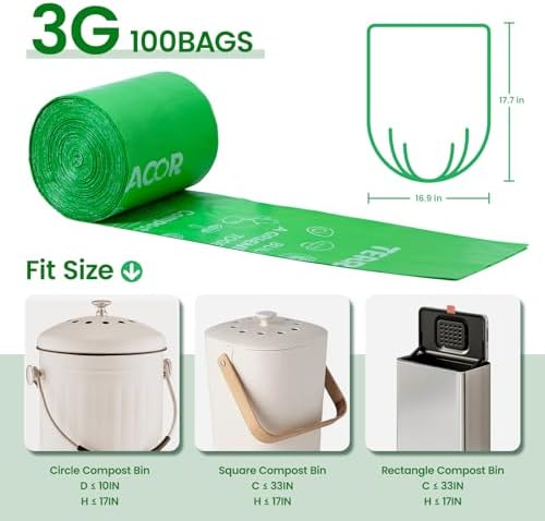 3 Gallon Compostable Food Scrap Bags, 100 Bags Compost Bags for Countertop Bin, BPI Certified and Meet The ASTM D6400 Standard - Image 3
