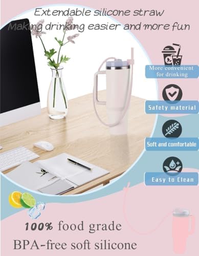 Extendable Long Straws for Stanley Cup, 2 Pack 35" Reusable Silicone Straws- CPC Certified, Fits 40 oz Tumbler And Large Water Bottle, Soft & Flexible Straw Accessories Gift Idea - Image 4