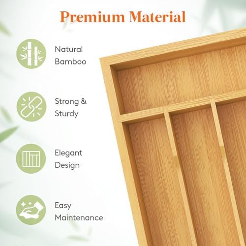 Lifewit Bamboo Silverware Tray for Drawer, 8.6 x 12.5 - Image 6