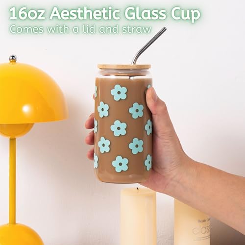 JTEWB Birthday Gifts For Women, Teen Girl, Her, Happy Birthday Gift Box For Girl, Women, Sister, Daughter, Friends, Cute Daisy Aesthetic Glass Cups Gift Set 7pcs (Mint green) - Image 3