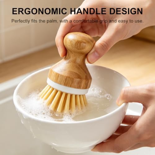 Bamboo Dish Scrubber 2 Pack Kitchen Brushes for Dishes Cleaning - Image 2