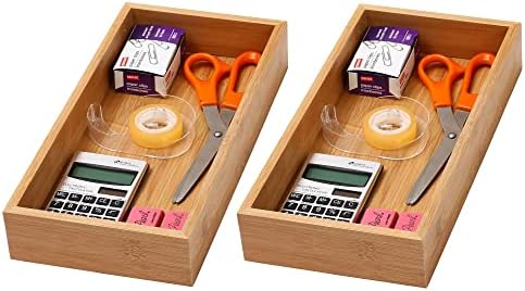 YBM Home Bamboo Drawer Organizer Storage Box for Kitchen Drawer, Junk Drawer, Office, Bedroom, Children Room, Craft, Sewing, and Bathroom, 2 Pack 6x12x2 inch - Image 2