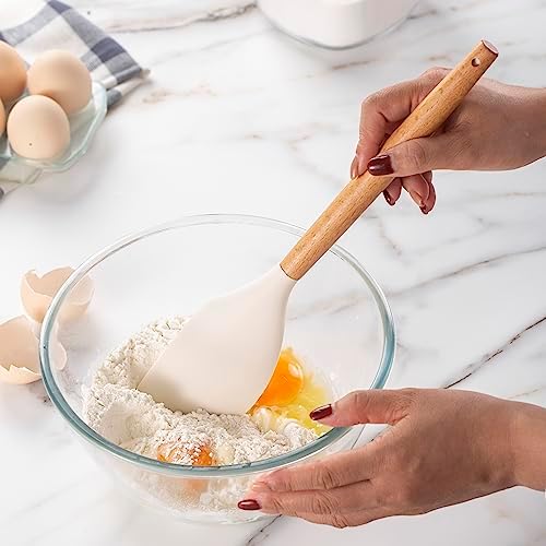 Country Kitchen Non Stick Silicone Utensil Set with Rounded Wood Handles for Cooking and Baking, 14 Piece Set, Khaki - Image 6