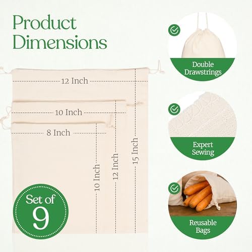 Greenmile Organic Cotton Reusable Produce Muslin Bags - Image 3