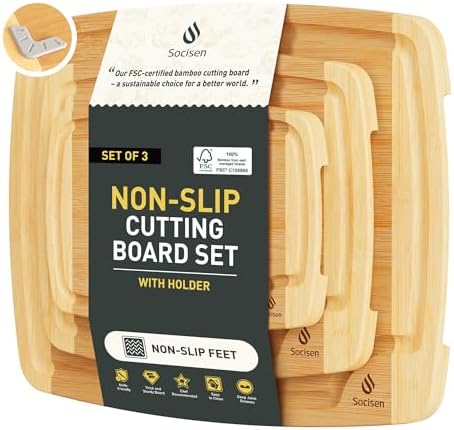 3 packs Bamboo Cutting Board Set Non Slip Feet Over Sink For Kitchen Meal Prep & Serving Brides Her Wedding Day Bridal Shower Engaged Wed House Christmas Married Future Unique Cool Gifts by Socisen