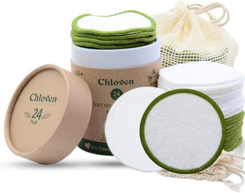 Chloven Reusable Makeup Remover Pads 24 Pack Washable Bamboo Pads by ChlovenUS