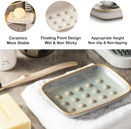 Soap Dish for Shower, Ceramic Soap Dish for Large Soap Bars, Non-Slip Soap Holder & Saver Tray with Floating Point Design for Bathroom, Shower, Kitchen Sink, Save Soap Loss (Pack of 2) - Image 3