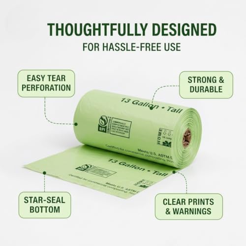 OrangeBio 13 Gallon Compostable Trash Bags, 50 Count, BPI Home Certified - Image 3
