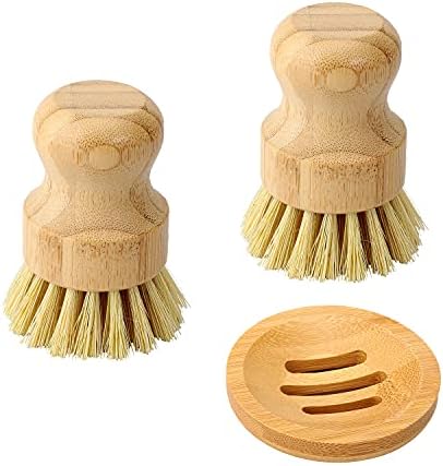 Bamboo Dish Scrub Brush, Kitchen Dish Scrubber Brush Set for Cleaning Dishes,Sink, Cast Iron Pan/Pot by Marsify