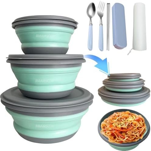 Collapsible Camping Bowl with Lid, Foldable Food Container by RMAMSCOV