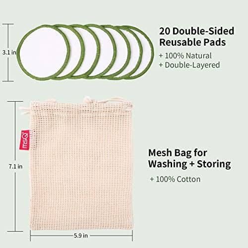 MSQ Reusable Makeup Remover Pads (20 Pack) with Washable Laundry Bag and Round Box for Storage, Bamboo Cotton Rounds for All Skin Types, Eco-Friendly Reusable Bamboo Cotton Pads - Image 6