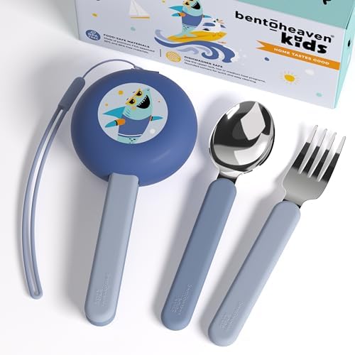 Bentoheaven Kids Utensils Set with Case, Reusable Fork & Spoon, Shark by Bentoheaven