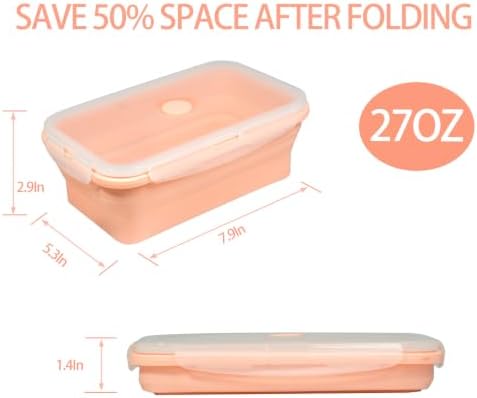 Plus 4PCS Foldable Silicone Food Storage Containers for Kitchen Storage for Leftovers Fruits and Meal Prep Dishwasher Safe Microwave Safe Ideal for Home and Travel (Pink, 27OZ) - Image 2