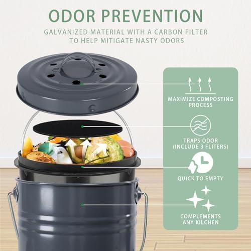 MUMTOP Compost Bin for Kitchen Countertop,1.3 Gal Metal Compost Container - Image 2
