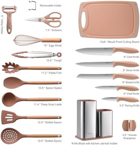 RAXCO Utensil Sets,18-Piece Silicone Cooking Utensils and Knife Set,Mousse - Image 7
